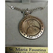 St Maria Faustina Sterling Silver Medal with chain